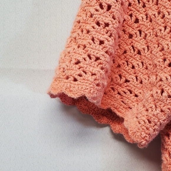 Vintage Crochet Muted Coral/Peach Knit Cardigan - Picture 5 of 6